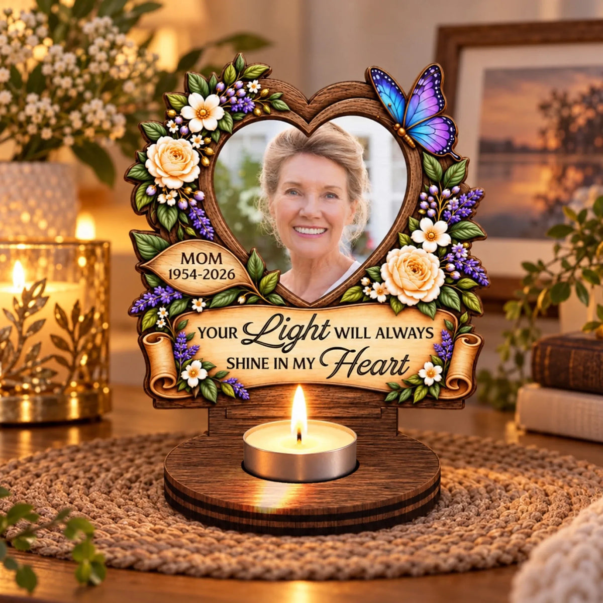 Forever Shining In My Heart - Personalized Wooden Candle Holder