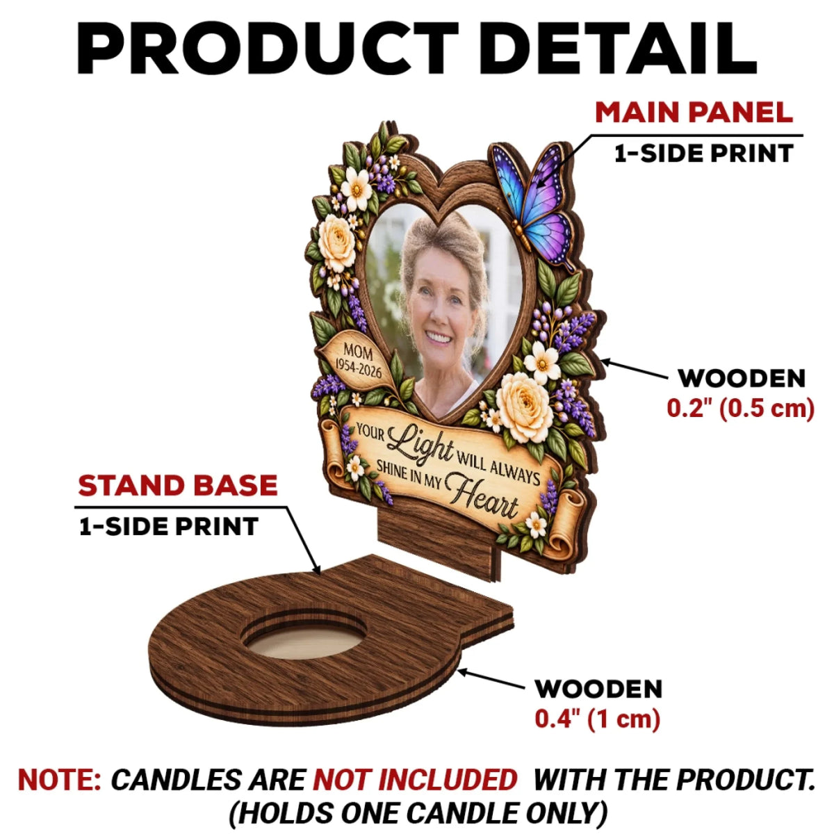 Forever Shining In My Heart - Personalized Wooden Candle Holder
