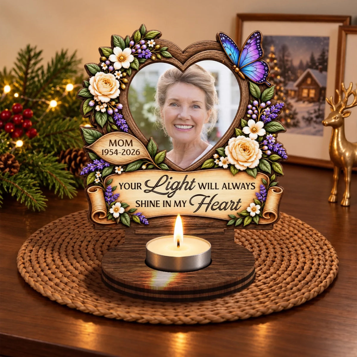 Forever Shining In My Heart - Personalized Wooden Candle Holder