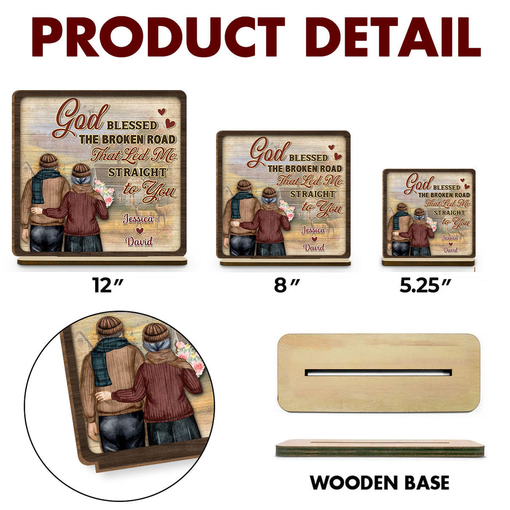 Custom Decor for Wife, Gift for Her • The Broken Road - Personalized 2-Layer Wood Plaque With Flat Base