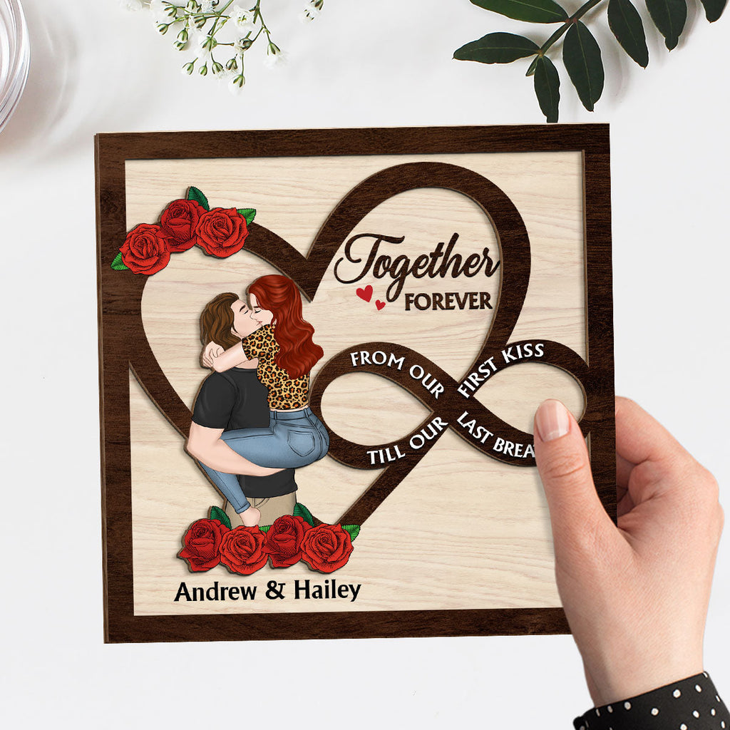 Custom Couple's Decor, Anniversary & Wedding Gift • From Our First Kiss Till Our Last Breath - Personalized Wooden Plaque