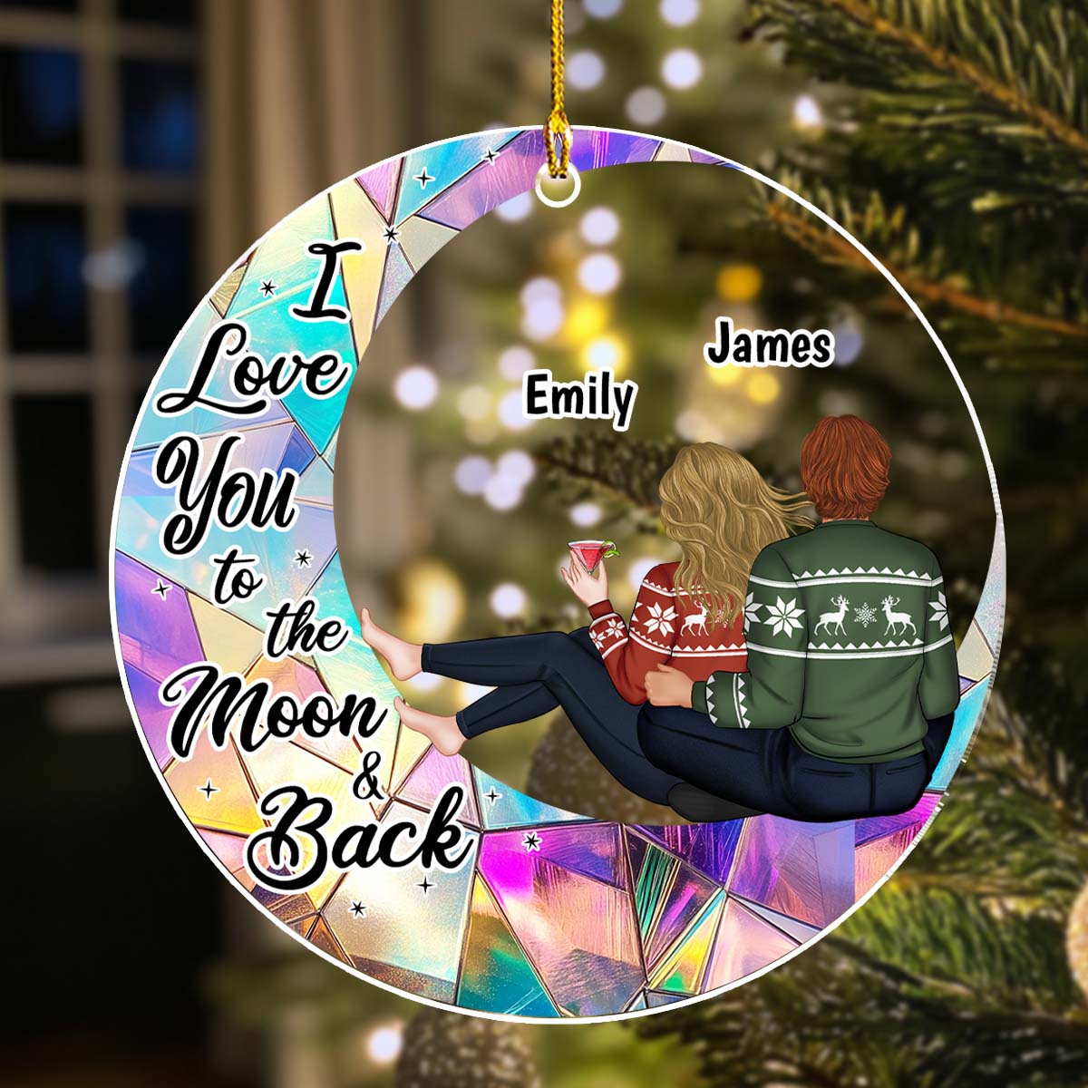 Custom Couple Christmas Ornament, Anniversary Gift •  To The Moon And Back - Personalized Acrylic Ornament