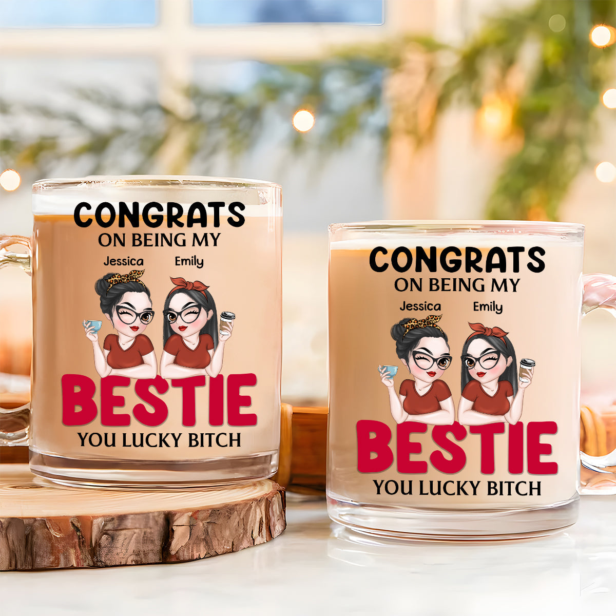 Custom Best Friend, Christmas & Birthday Friendship Keepsake Gift • Congrats On Being My Bestie - Personalized Glass Mug