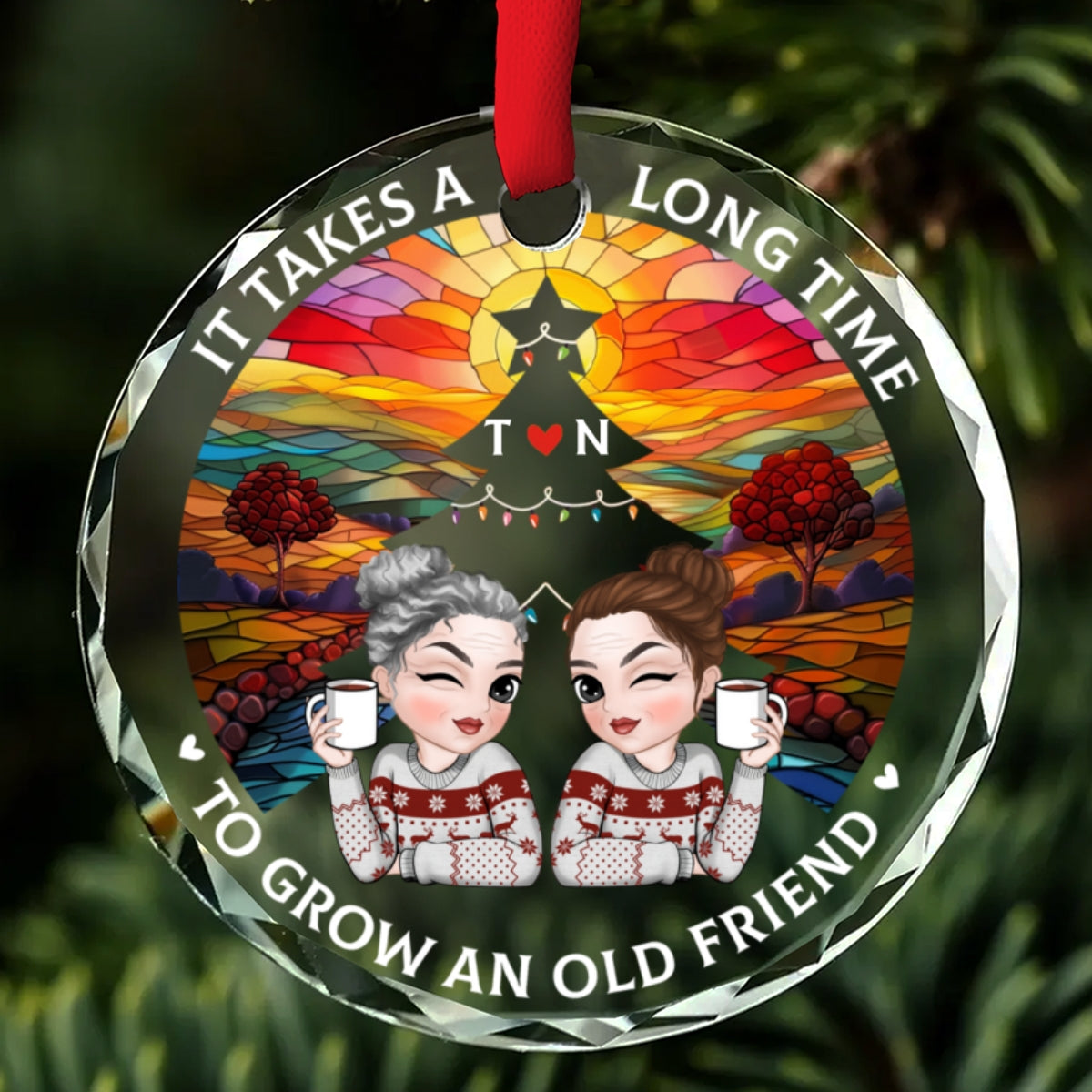 Custom Friendship Christmas Ornament, Best Friend Gift •  Grow Old Friend - Personalized Glass Ornament