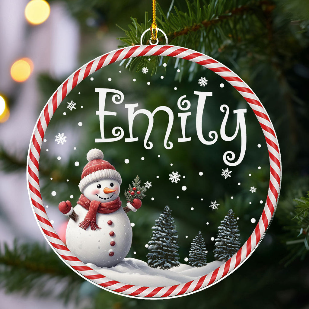 Custom Family Ornament, Christmas Gift for Family Members •  Happy Christmas Snowman - Personalized Acrylic Ornament