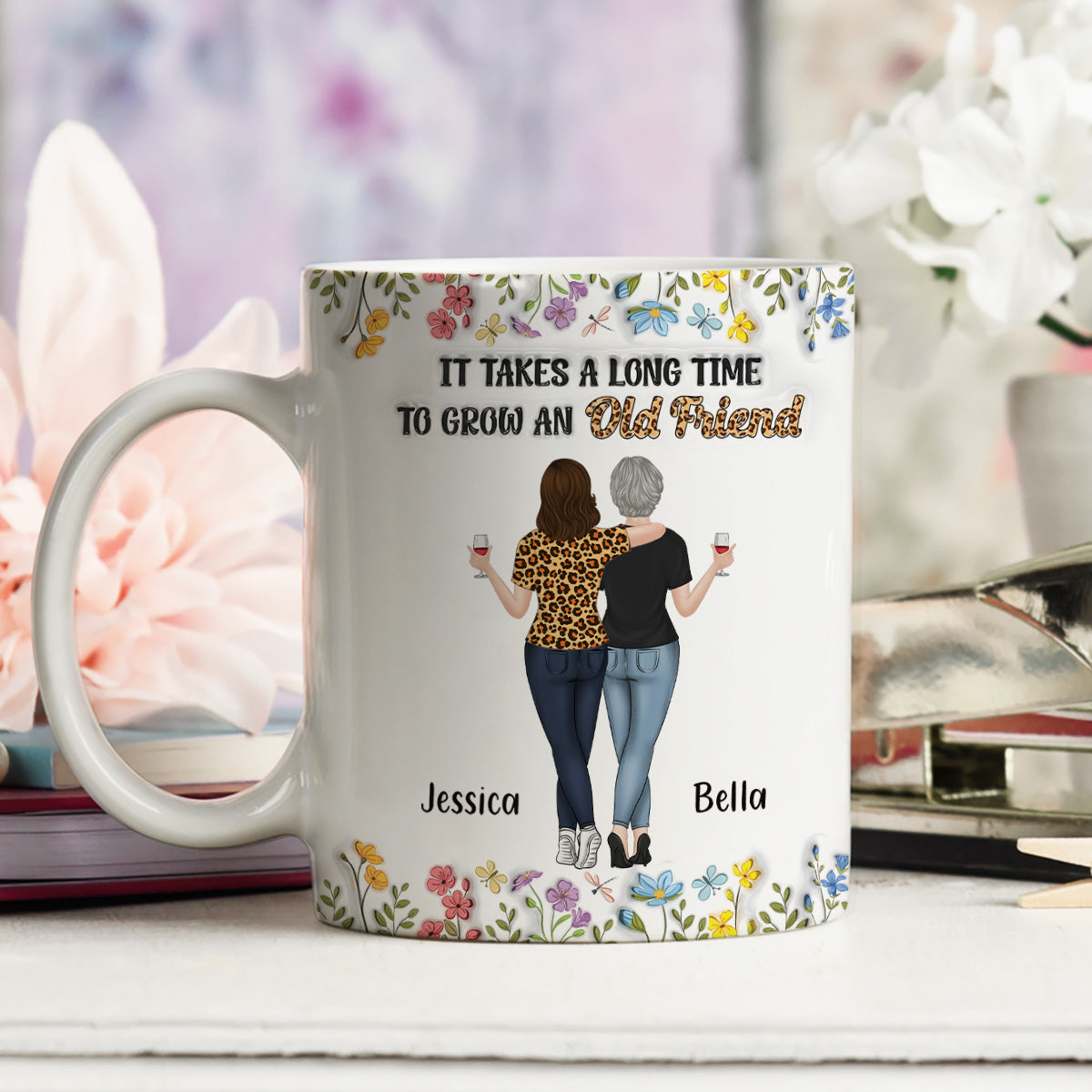 Custom Best Friend, Christmas & Birthday Friendship Keepsake Gift • It Takes Us A Long Time - Personalized 3D Inflated Effect Coffee Mug
