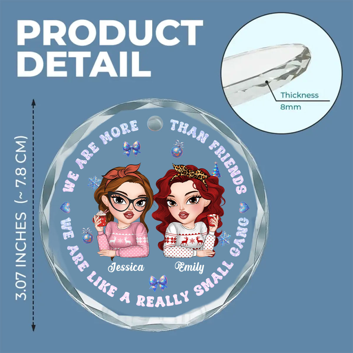 Custom Friendship Christmas Ornament, Best Friend Gift •  Together We Conquer Every Storm - Personalized Glass Ornament