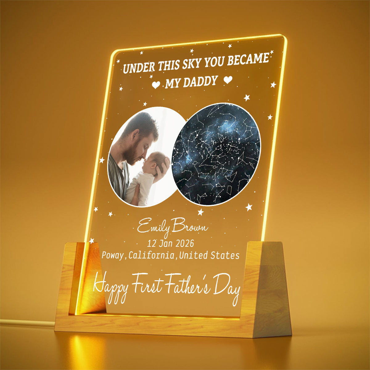 Custom Photo First Father's Day Gift for New Dads • Under This Moon You Became My Daddy 2 - Personalized Night Light