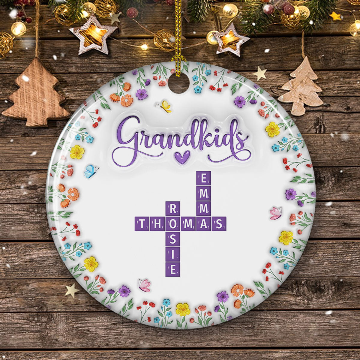 Custom Family Ornament, Christmas Gift for Family Members •  Love My Grandkids Crossword - Personalized 3D Inflated Effect Ceramic Ornament