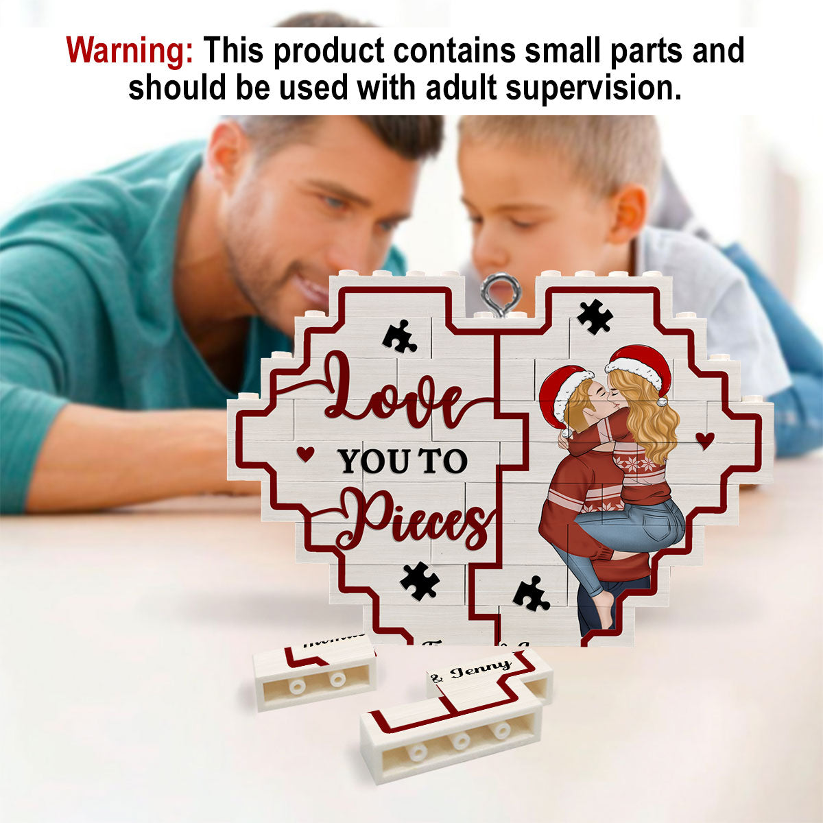 Custom Couple Christmas Ornament, Anniversary Gift •  Love You To Pieces - Personalized 3D Effect Heart Puzzle Ornament
