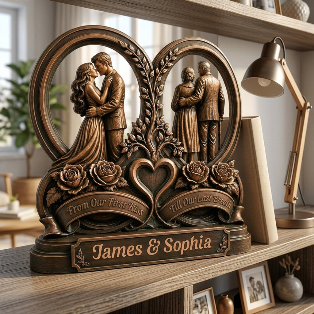 Custom Couple's Decor, Anniversary & Wedding Gift • Love You Then Love You Now - Personalized 2-Layer Wood Plaque With Flat Base