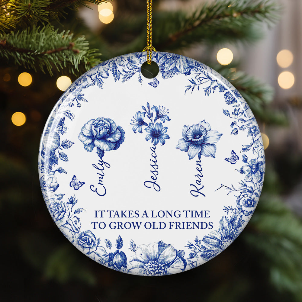 Custom Friendship Christmas Ornament, Best Friend Gift •  Vintage Floral Friendship - Personalized Ceramic Ornament