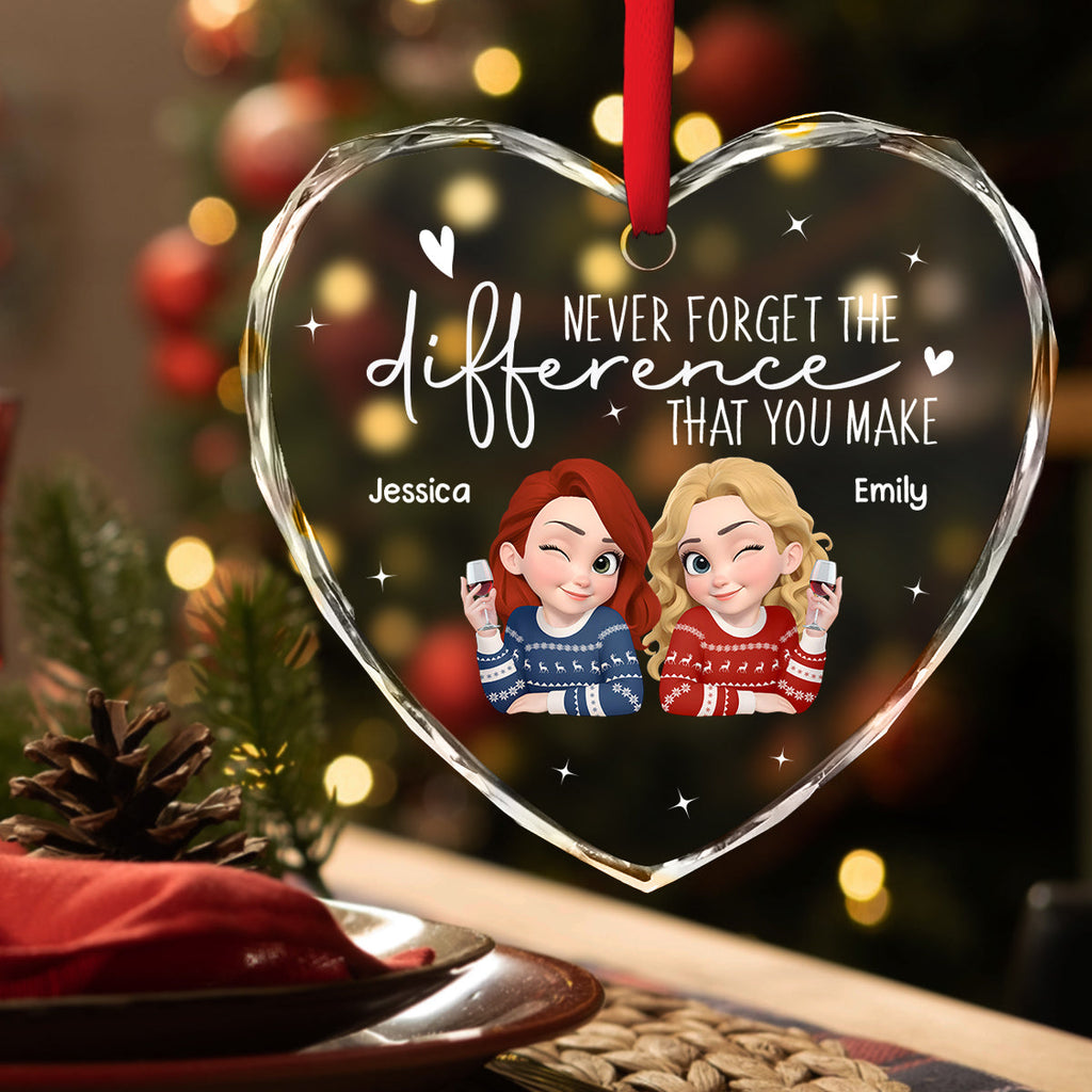 Custom Friendship Christmas Ornament, Best Friend Gift •  The Difference You Make Matters - Personalized Glass Ornament