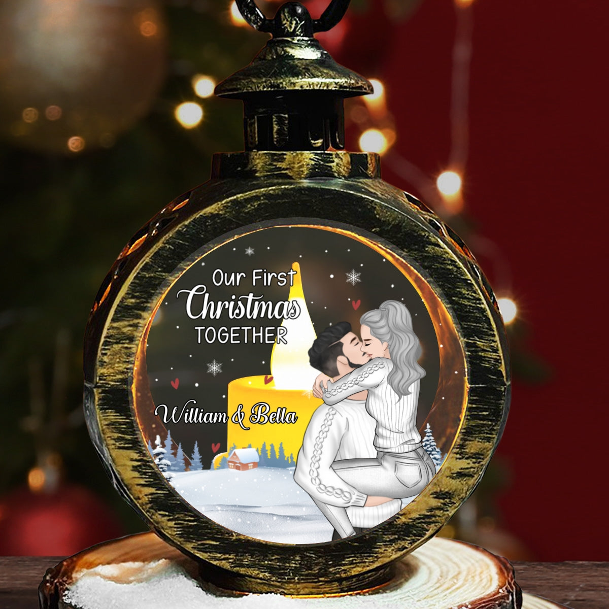 Custom Couple Christmas Anniversary Gifts, Holiday Decor • First Year Together - Personalized Christmas Lantern
