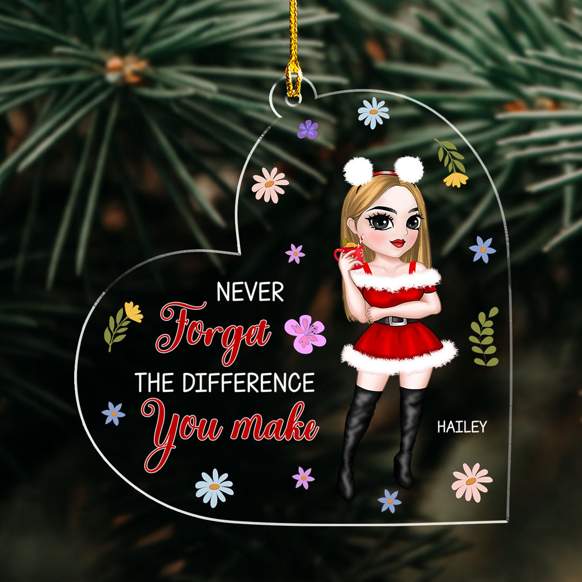 Custom Friendship Christmas Ornament, Best Friend Gift •  Never Forget The Difference You Make - Personalized Acrylic Ornament