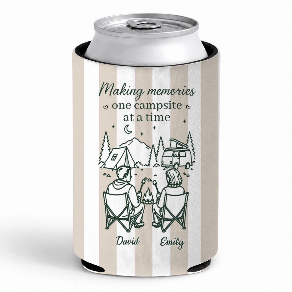 Custom Couple Skinny Can Cooler, Summer Anniversary Gift for Husband Wife, Camping Lovers • Camping Together - Personalized Skinny Can Cooler