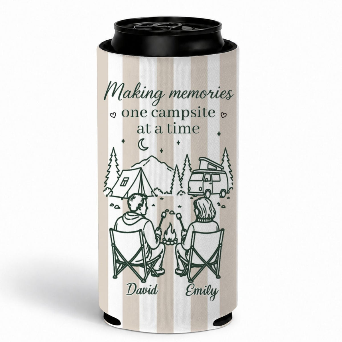 Custom Couple Skinny Can Cooler, Summer Anniversary Gift for Husband Wife, Camping Lovers • Camping Together - Personalized Skinny Can Cooler
