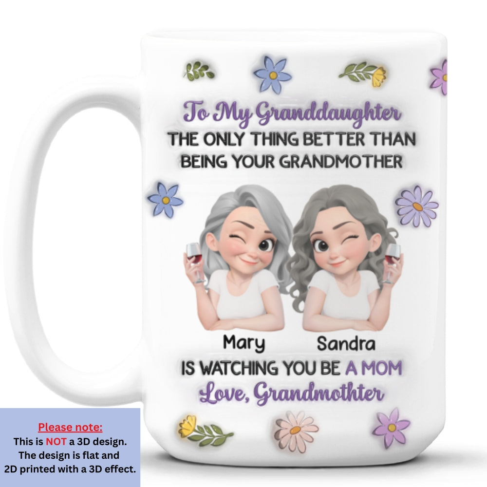 Custom Christmas & Birthday Gift for Granddaughter • Linked Together Granddaughter Cartoon - Personalized 3D Inflated Effect Mug