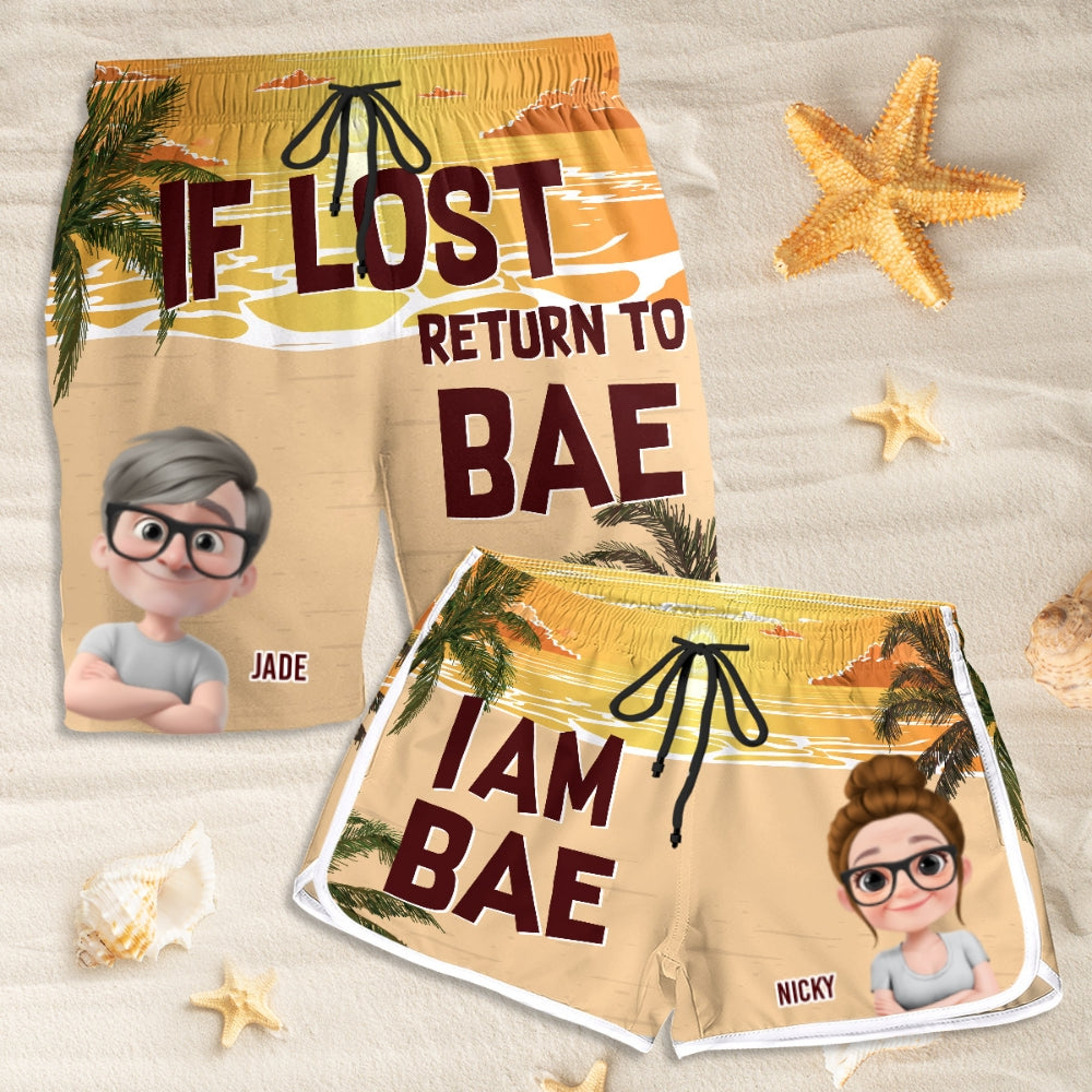 Custom Couple Swim Trunks, Birthday & Summer Gift • Lost In The Sunshine - Personalized Couple Beach Shorts