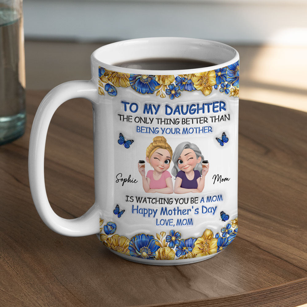 Custom Mother's Day Gift for Daughter • To My Daughter Blue Flower - Personalized 3D Effect Mug