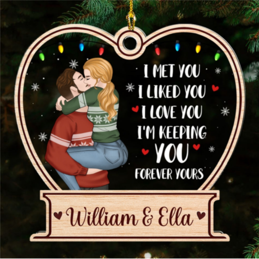 Custom Couple Christmas Ornament, Anniversary Gift •  Forever Yours I Love You - Personalized Acrylic Ornament