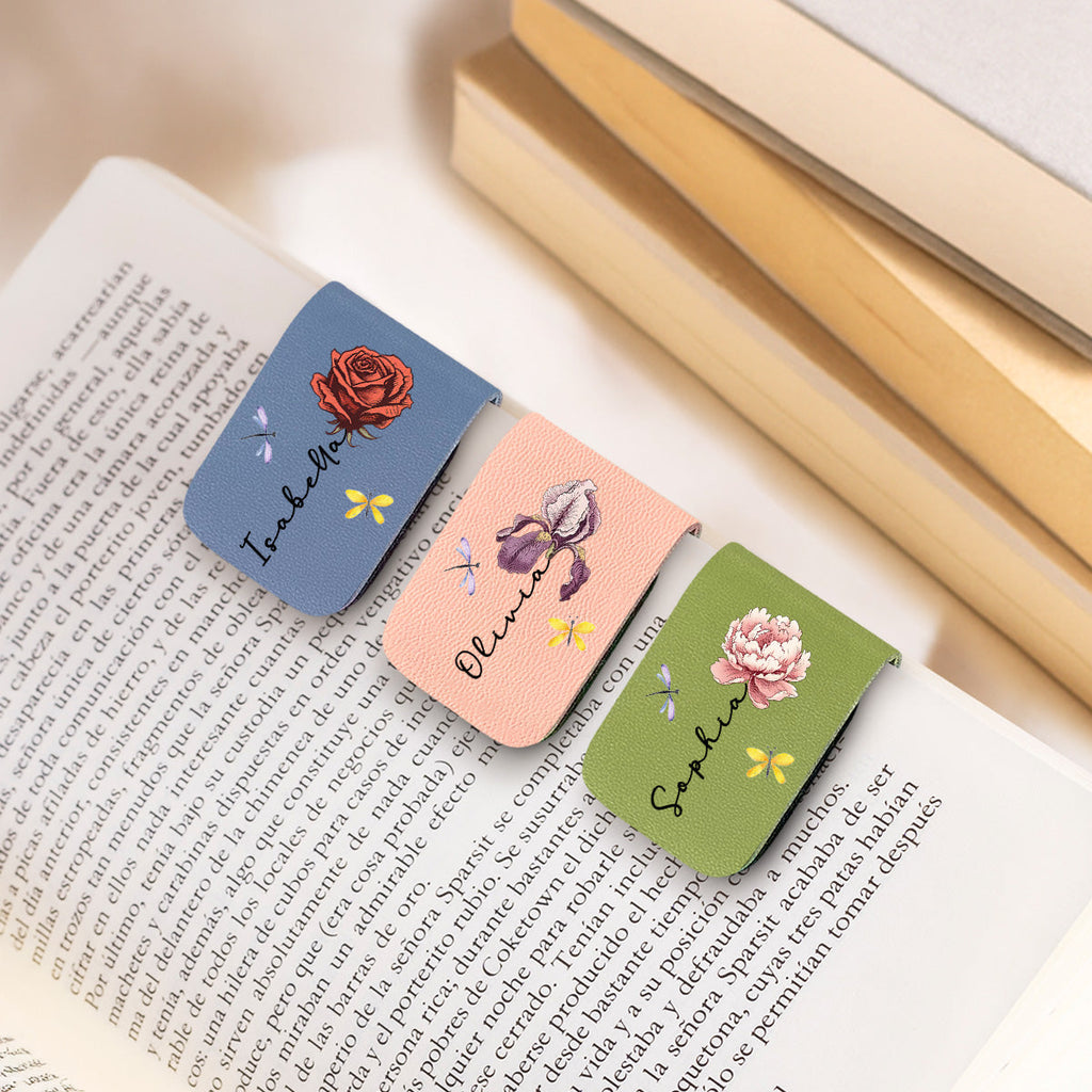 Monthly Flower - Personalized Leather Bookmark