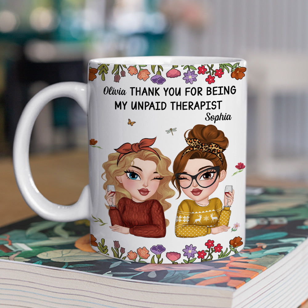 Custom Coworker, Christmas & Birthday Team Appreciation Gift • Friendship Comes With Free Therapy - Personalized Coffee Mug