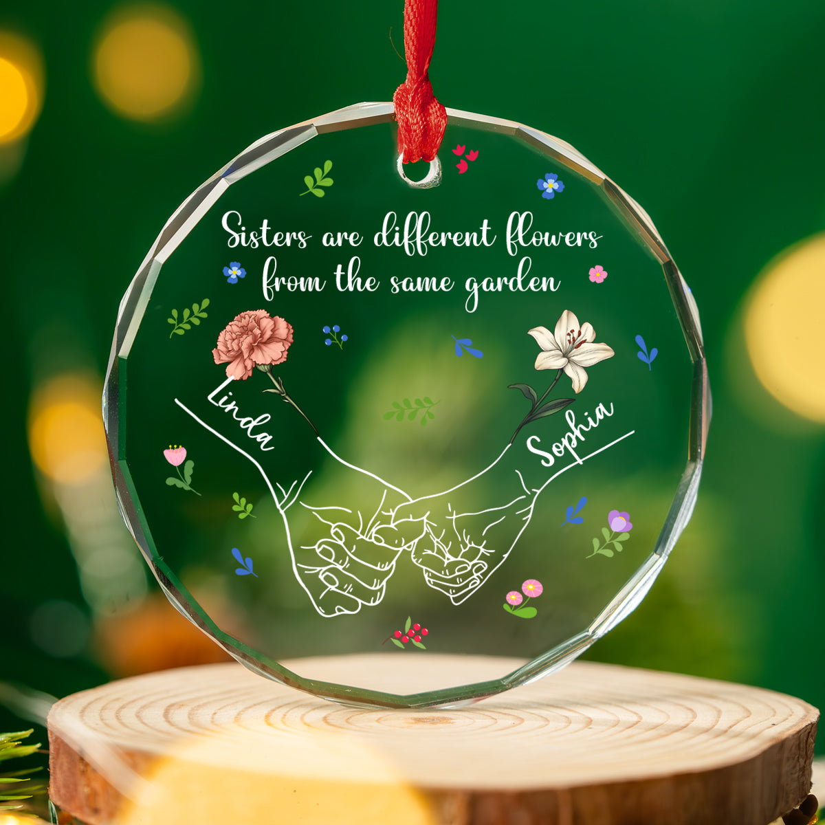 Custom Keepsake Christmas Ornament •  Sisters From The Same Garden - Personalized Glass Ornament