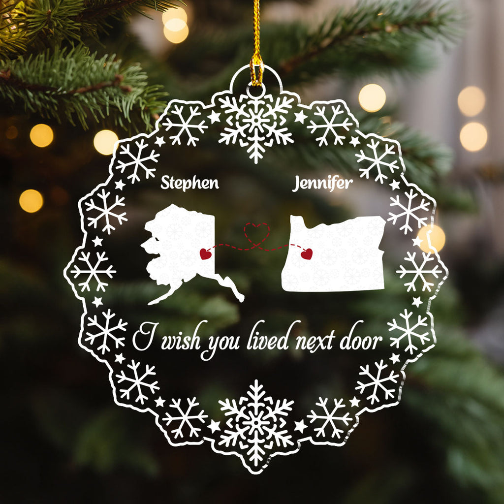 Custom Friendship Christmas Ornament, Best Friend Gift •  Miles Apart Hearts Together - Personalized Acrylic Ornament