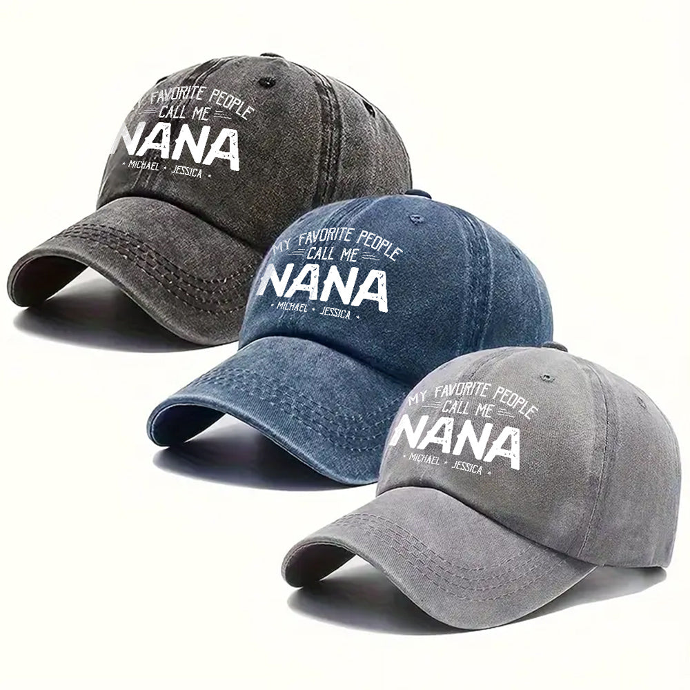 Custom Christmas Headwear Birthday Gifts for Grandma • My Favorite People Call Me Grandma Mom - Personalized Vintage Washed Denim Cap