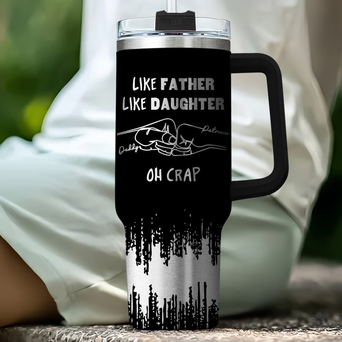Custom Father's Day Birthday Gifts For Dad • Like Father Like Daughter - Personalized Engraved 40oz Tumbler With Handle