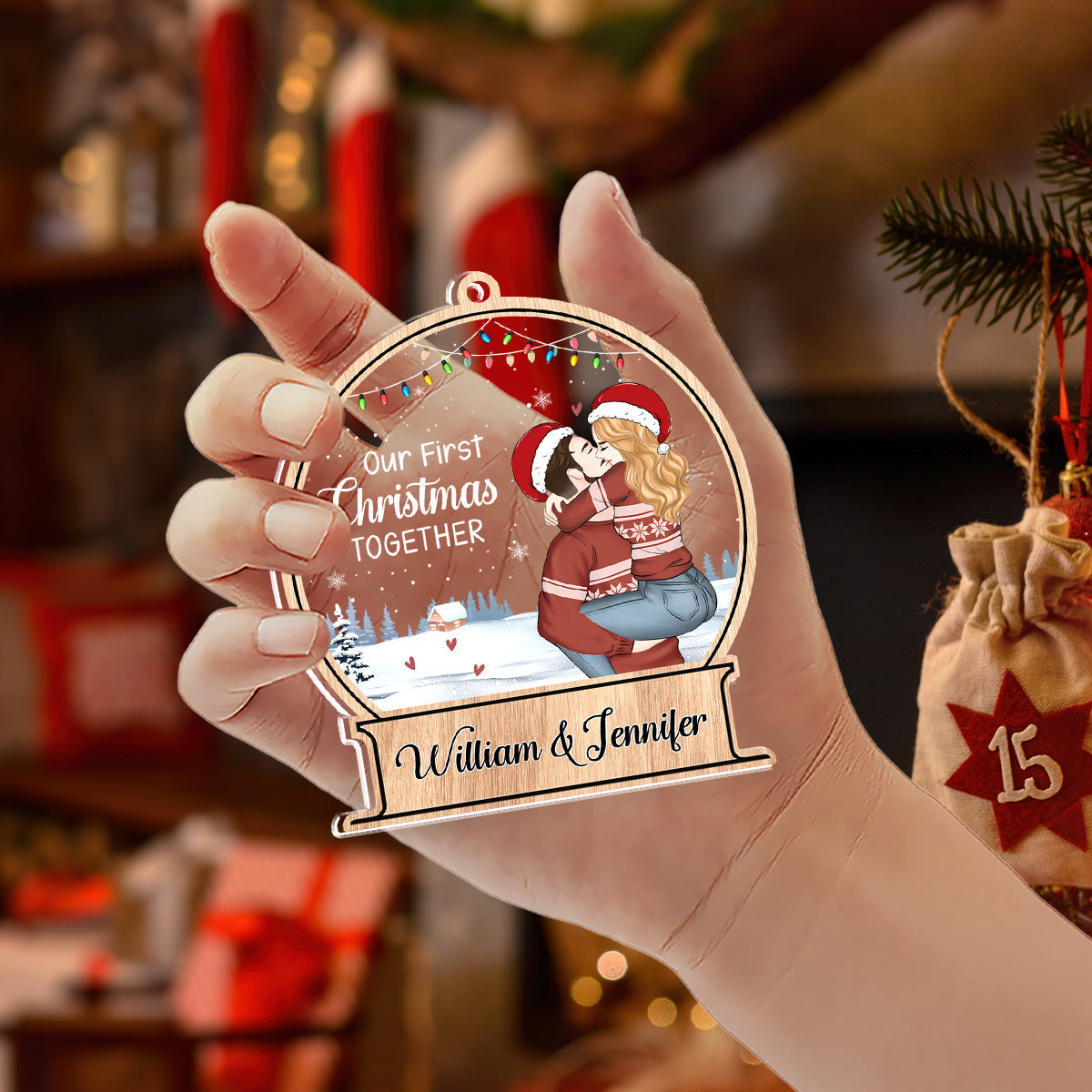 Custom First Christmas Ornament Married, Gift for Newlyweds •  Our First Christmas Together - Personalized Acrylic Ornament