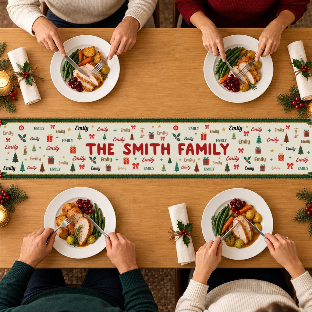 Custom Family Name Christmas Gifts, Holiday Decor Gift • Family Name Christmas - Personalized Table Runner