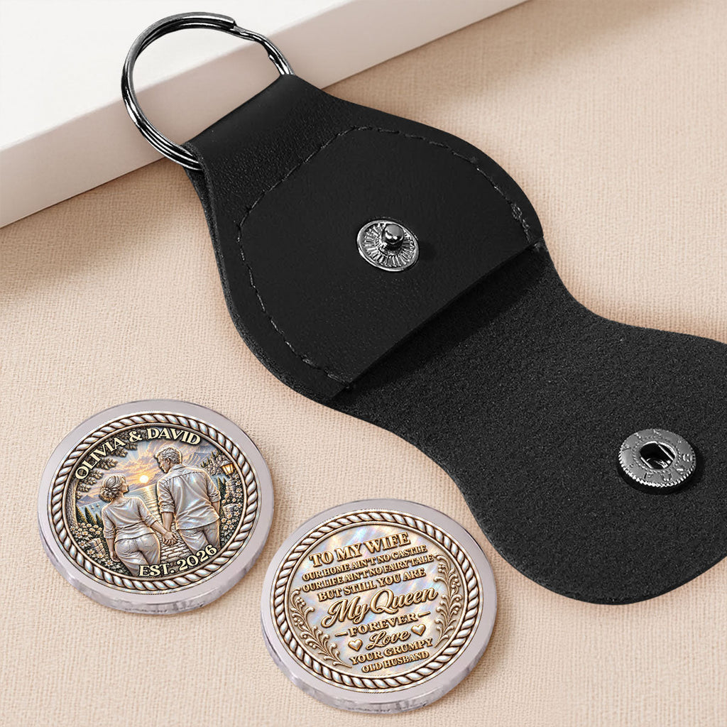 Custom Coin Keychain for Wife, Couple Anniversary Valentine's Day Gifts • Never Far Away - Personalized 3D Printing Pocket Hug