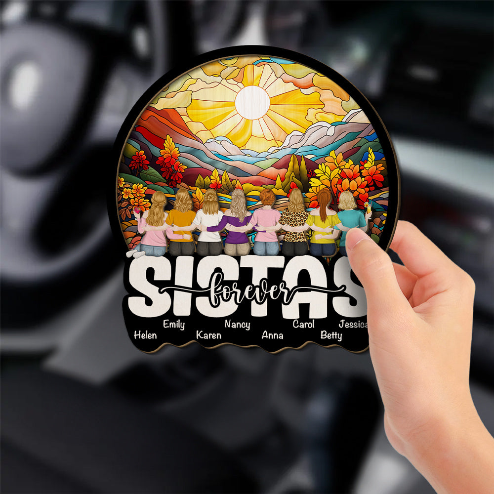 Besties Sitting Together Version 2 - Personalized Car Visor Clip