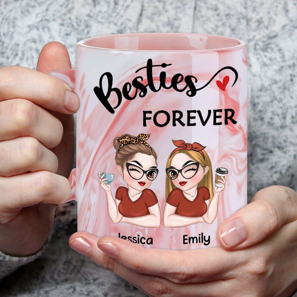 Custom Best Friend, Christmas & Birthday Friendship Keepsake Gift • Besties forever - Personalized Pink Marble Mug