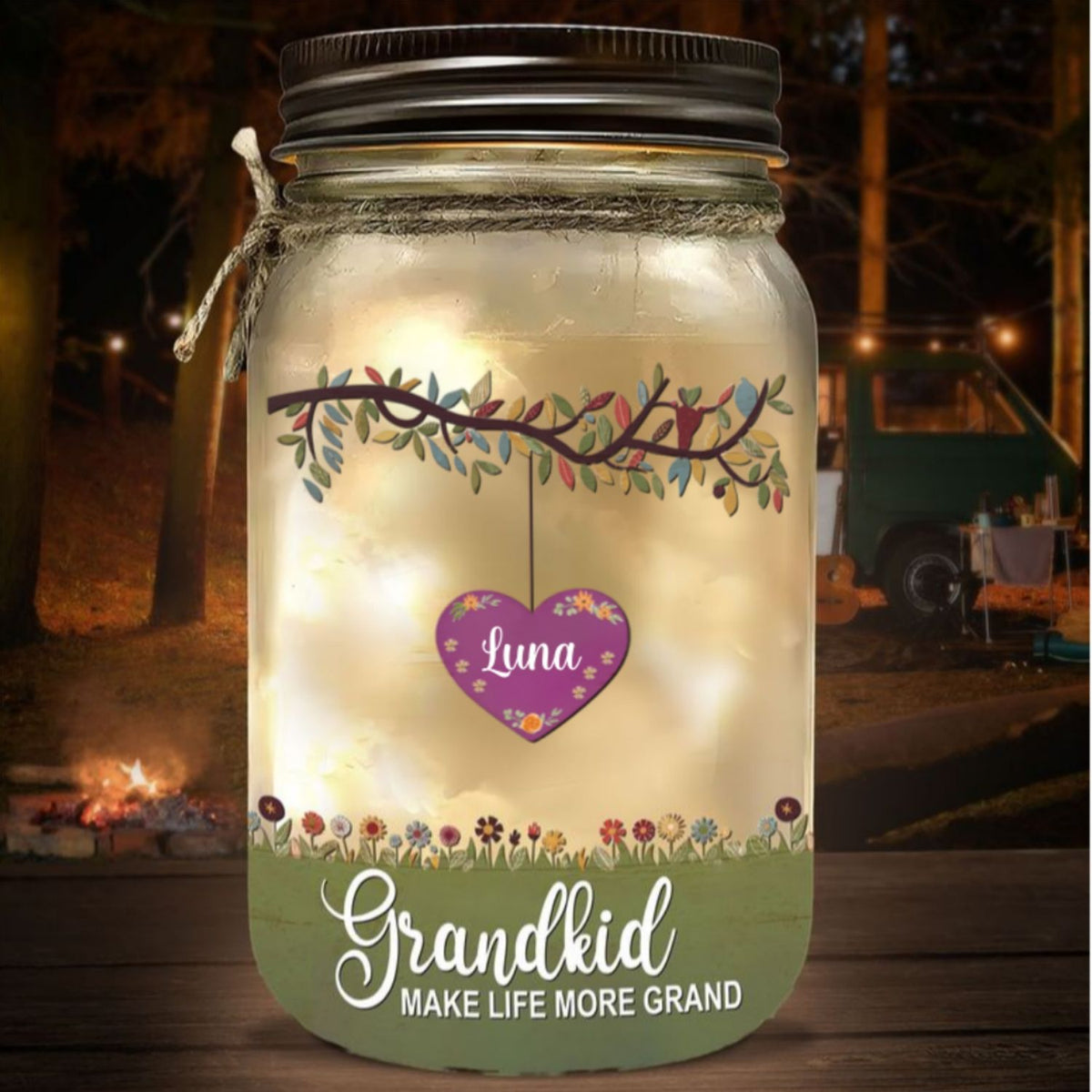 Grandkids Make Life More Grand - Personalized Mason Jar Light