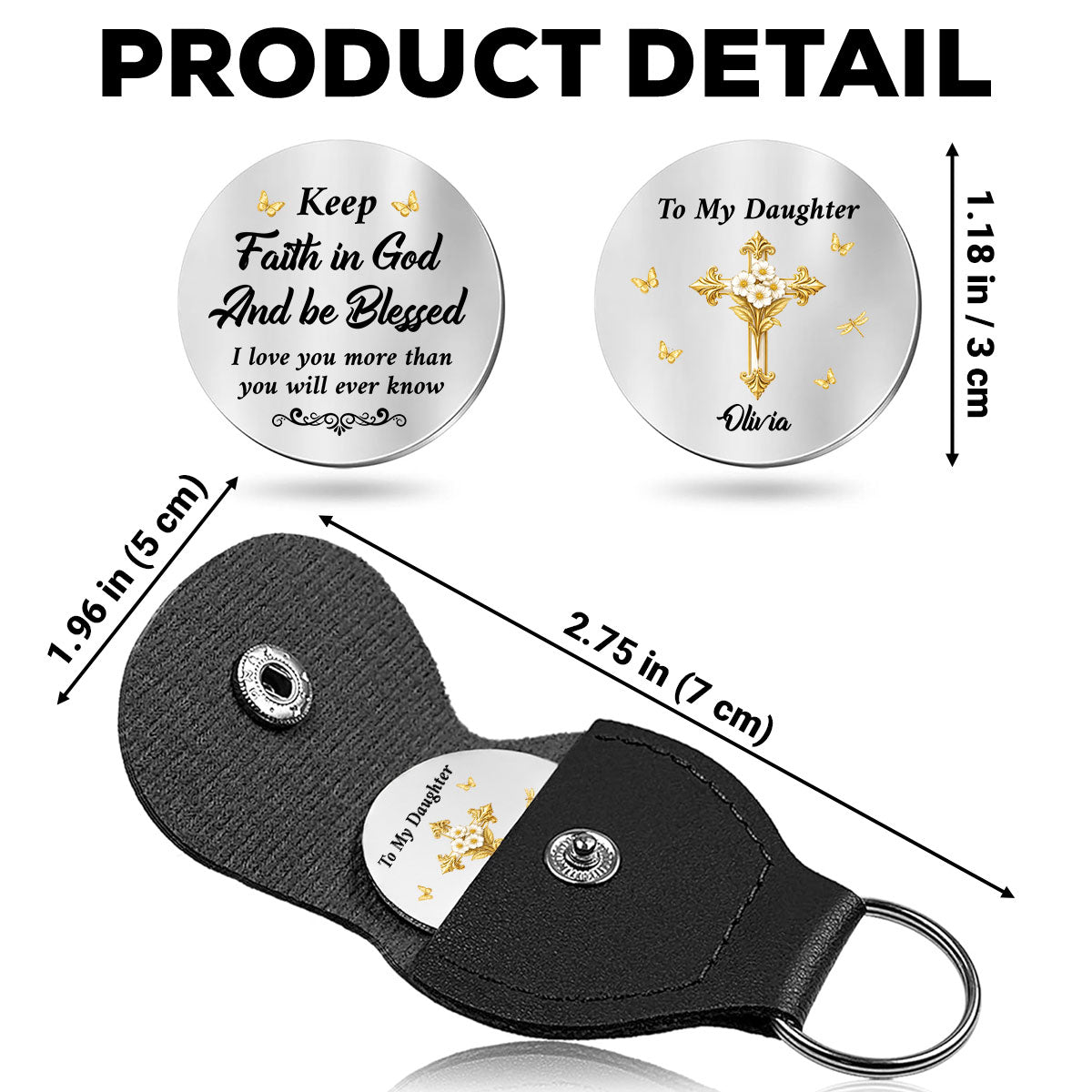 Custom Daughter Coin Keychain, Christian Gift, Faith Keepsake • Keep Faith In God - Personalized Pocket Hug