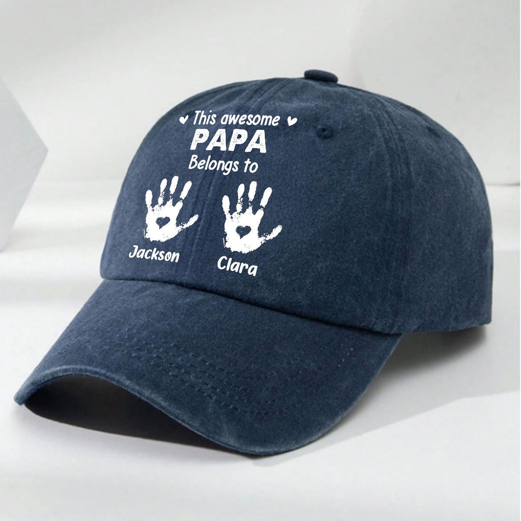Custom Christmas Headwear Birthday Gifts for Grandpa • This Awesome Grandpa Belongs To - Personalized Vintage Washed Denim Cap