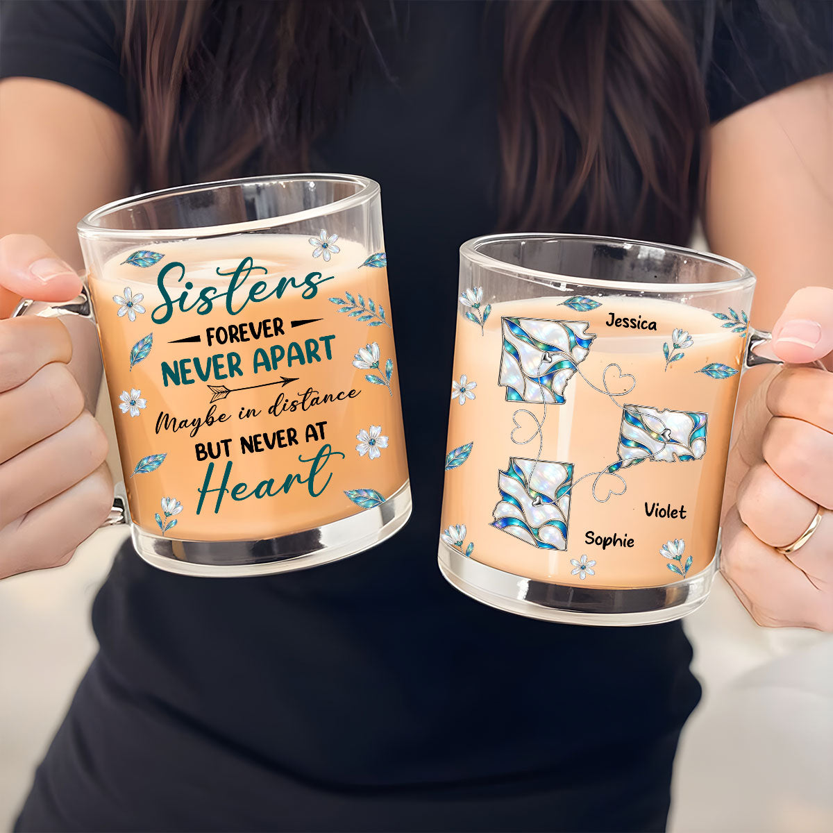 Custom Christmas & Birthday Gift for Brother & Sister • Side By Side Or Miles Apart - Personalized Glass Mug