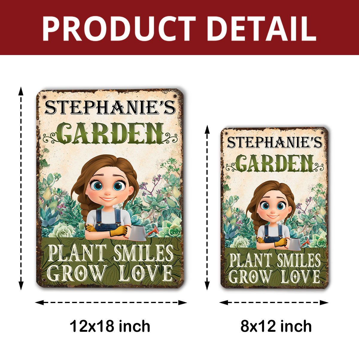 Custom Self-Care Garden Sign, Outdoor Lawn & Plant Decor • Grow Love - Personalized Metal Sign