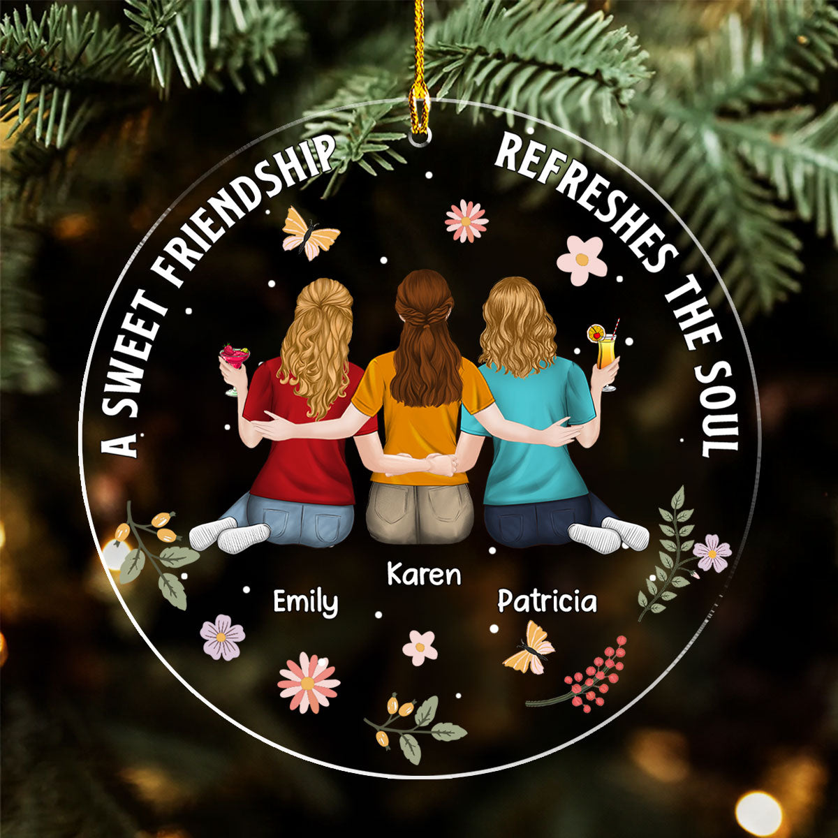Custom Friendship Christmas Ornament, Best Friend Gift •  Besties Refresh The Soul - Personalized Acrylic Ornament