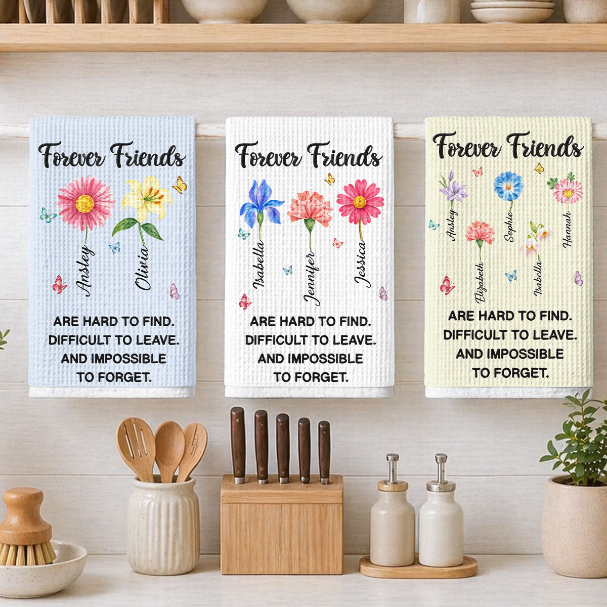 Custom Sister Kitchen Towel With Names, Birthday Christmas Gift For Sister Sibling • Forever Friends Floral Blooms - Personalized Kitchen Towel