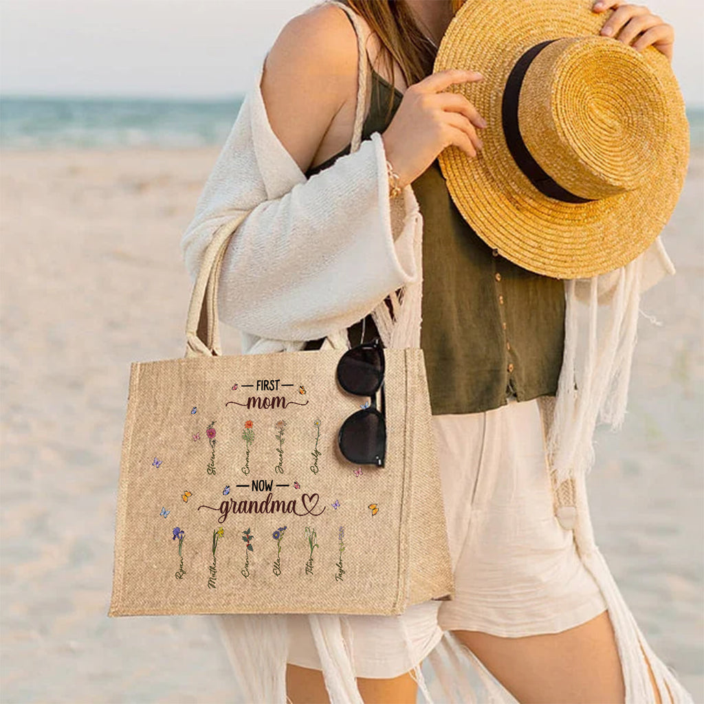 Charming Flowers Of Grandma - Personalized Jute Tote Bag