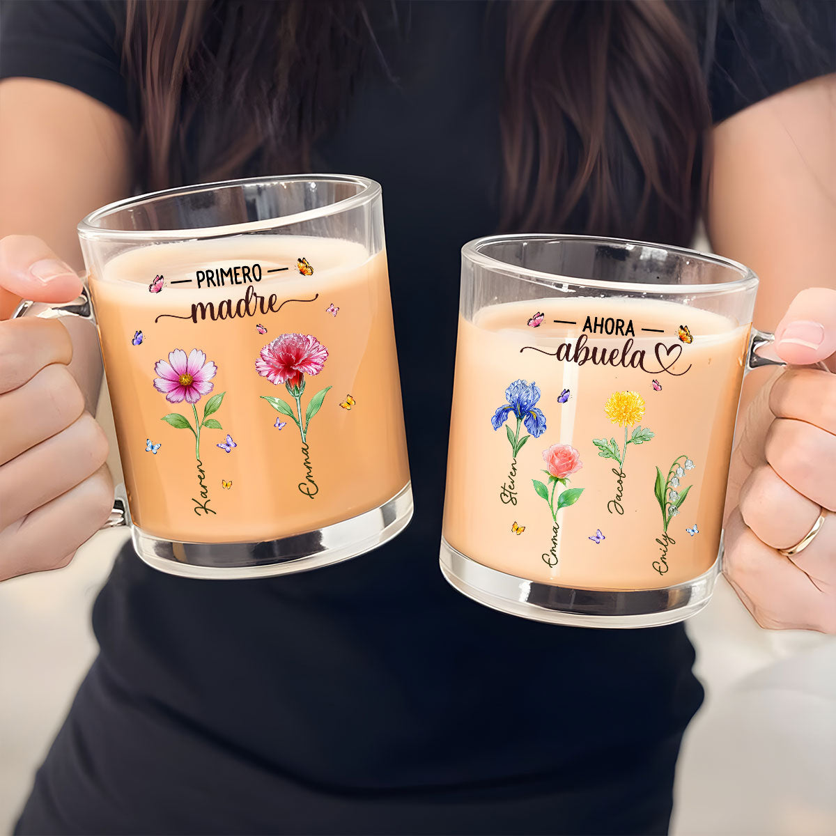 Custom Mother's Day Gift for Mom & Grandma • Flor Del Mes De Nacimiento De La Abuela Glass - Taza De Vidrio Personalizada