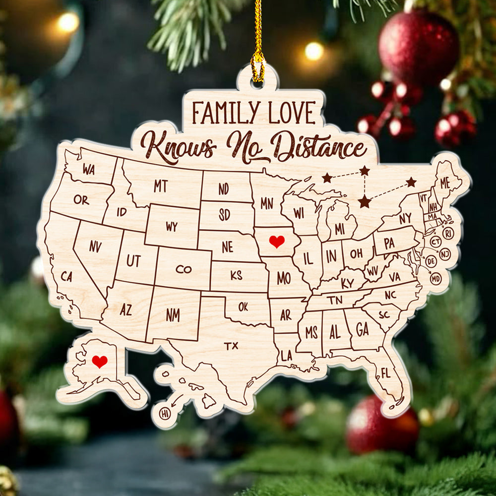 Custom Family Ornament, Christmas Gift for Family Members •  Family Love Across The Miles Version 2 - Personalized Acrylic Ornament