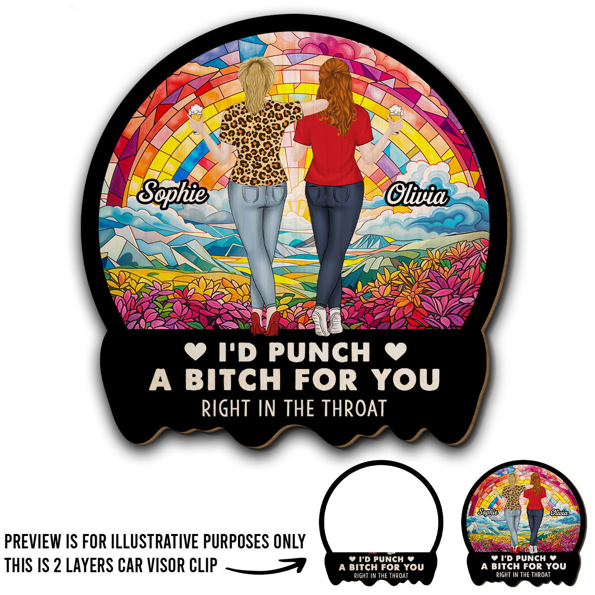 Right In The Throat Besties Sisters - Personalized Car Visor Clip
