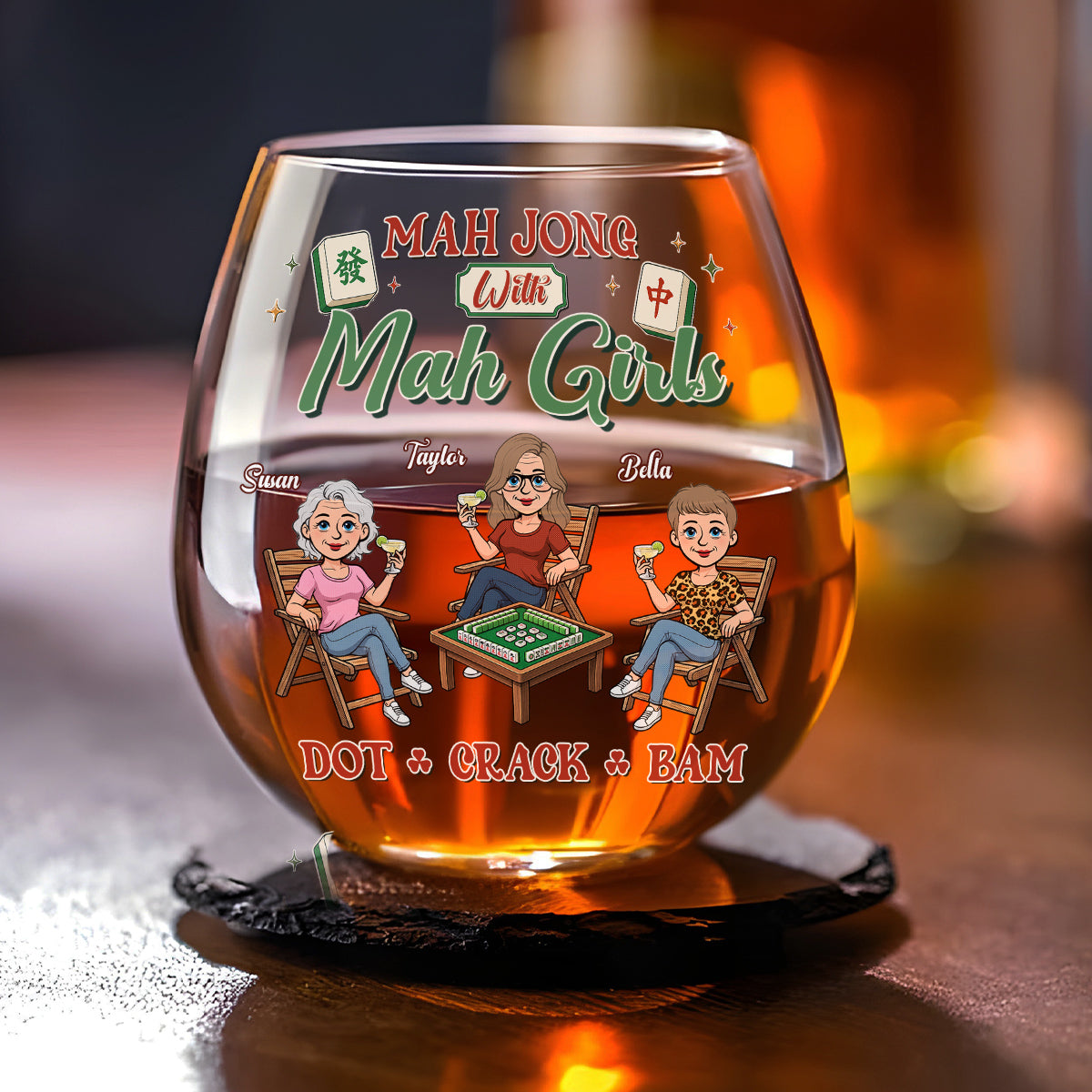 Mahjong Is Our Happy Place - Personalized Wine Glass