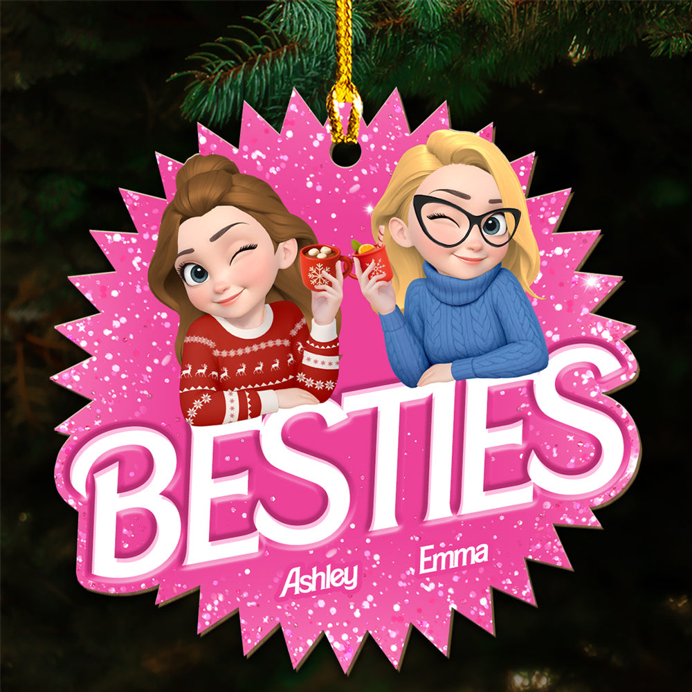 Custom Friendship Christmas Ornament, Best Friend Gift •  Always Besties - Personalized Wood Ornament