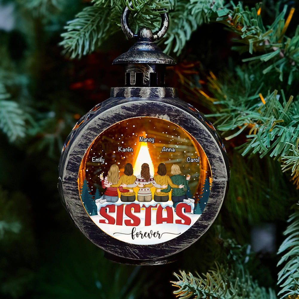 Custom Friendship Christmas, Best Friend Gift, Holiday Decor • Besties Sitting Together - Personalized Christmas Lantern